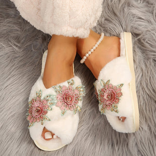 Warm Embroidered Non-Slip Indoor Slippers