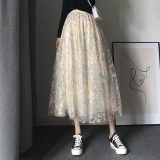 Vintage Embroidery Long Tulle Skirts
