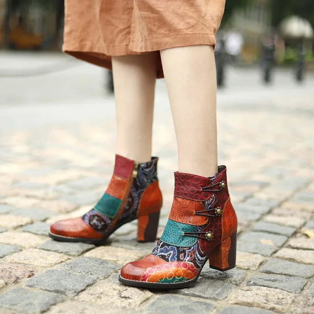 Printed Genuine Leather Ankle Boots