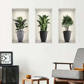 Wall Art Stickers Simulate 3D Three-dimensional Potted Green Plants Flowers Home Decorations Pegatinas De Pared Anime Wallpapers