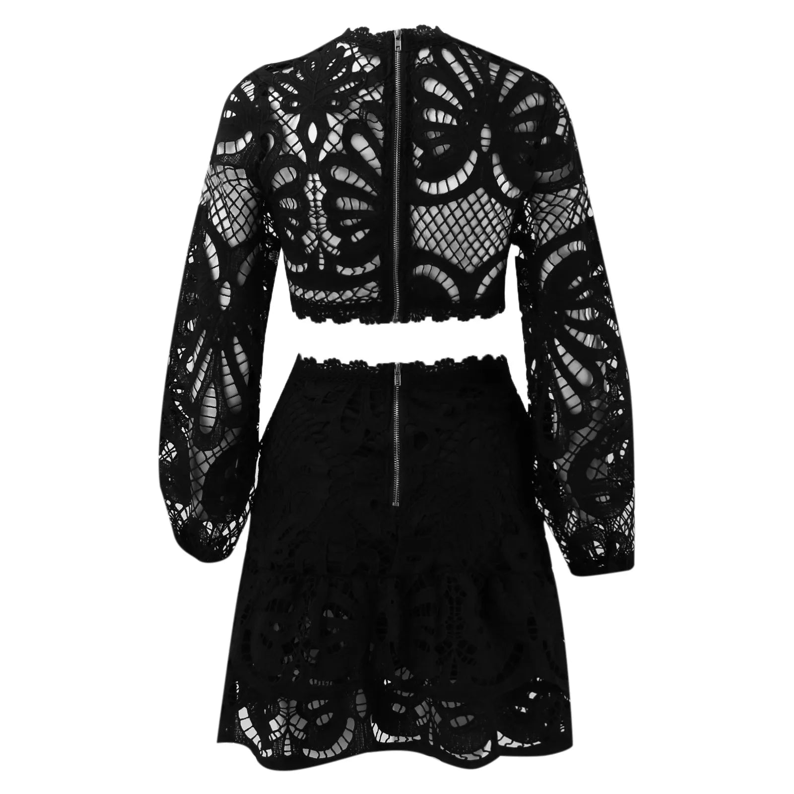 Fashion Women's Shorts Set Long Sleeve Top Suit Shorts Two Piece Set Basic Top & Shorts Set Hollow Lace Fashion Embroidery Set