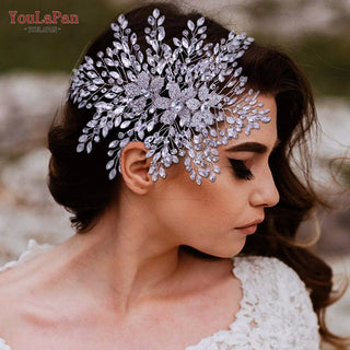 YoulaPan HP462A Tocado de cristal para novias, accesorios para el cabello, peineta para novias, joyería para la cabeza, tocados de flores para mujer