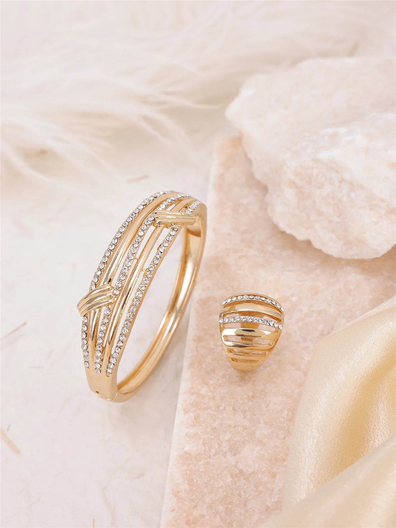 Luxury Open Side Crystal Bangles Set