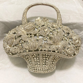 WHTUOHENG Women Flower Basket Evening Bag Wedding Bridal Top-Handle Clutches Fashion Floral Crystal Party Dinner Purses Handbags