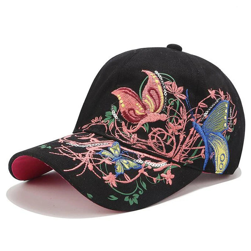 Butterflies Floral Embroidery Baseball Caps