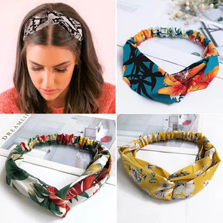 Flower Print Cross Knot Elastic Hairband