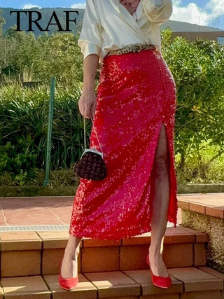 Elegant High Waist Sequined Skirt