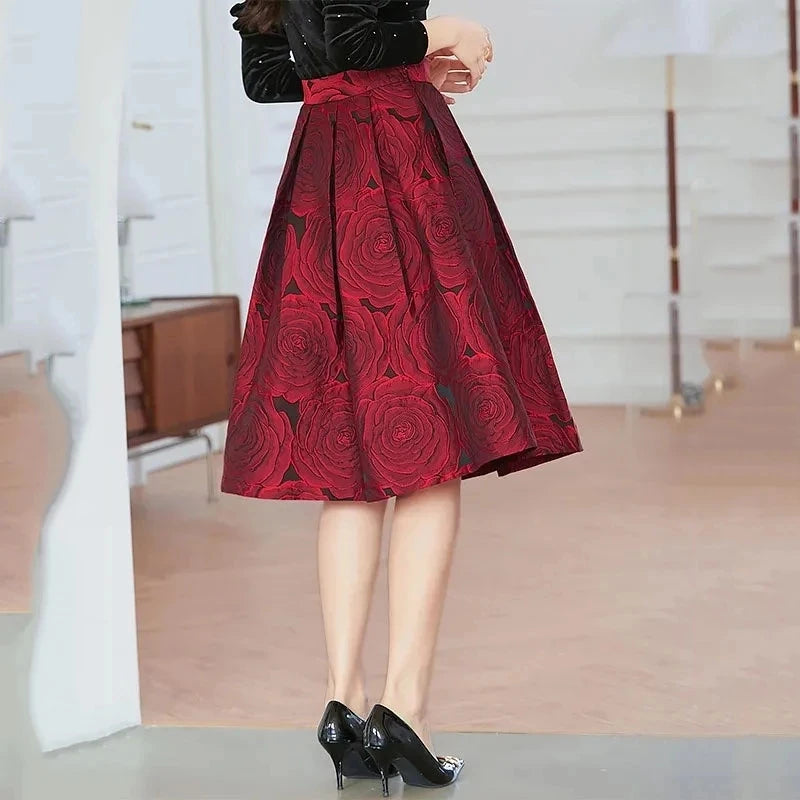 Elegant Pleated Jacquard Vintage Skirt