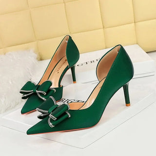 Satin Silk Rhinestone Heel Shoes