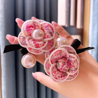 Hair Ties Fabric Pearl Ring Bow