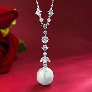 100% 925 Sterling Silver Lab 16MM Pearl High Carbon Diamond Gemstone Pendant Necklace for Women Jewelry Free Shipping