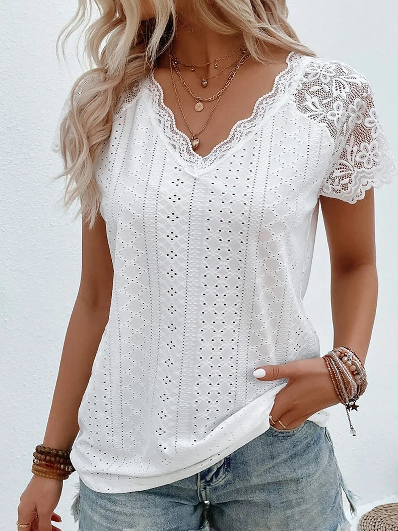 Chic Lace V-neck Vintage Blouse