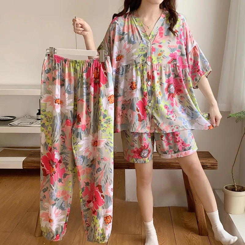 Floral Printing Half Sleeve Sleeping Pajamas