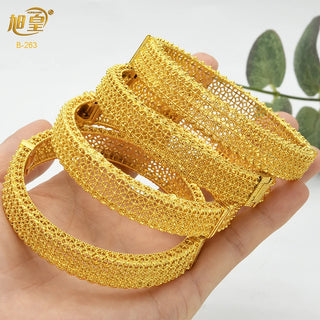 XUHUANG Indian 2022 New 24K Gold Plated Bangles Jewelry Gifts Moroccan Dubai Luxury Brand Bracelets Arabic Women Charm Bangles