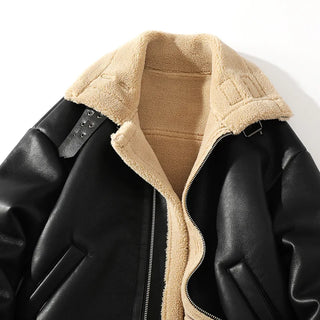 Oversized Leather Plush Thickened Jacket