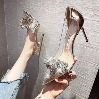 Zapatos de tacón alto transparentes con diamantes de imitación