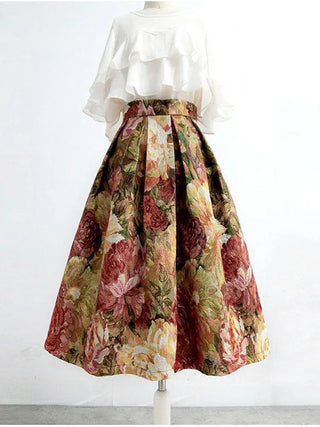 Vintage Oil Painting Floral Skirt