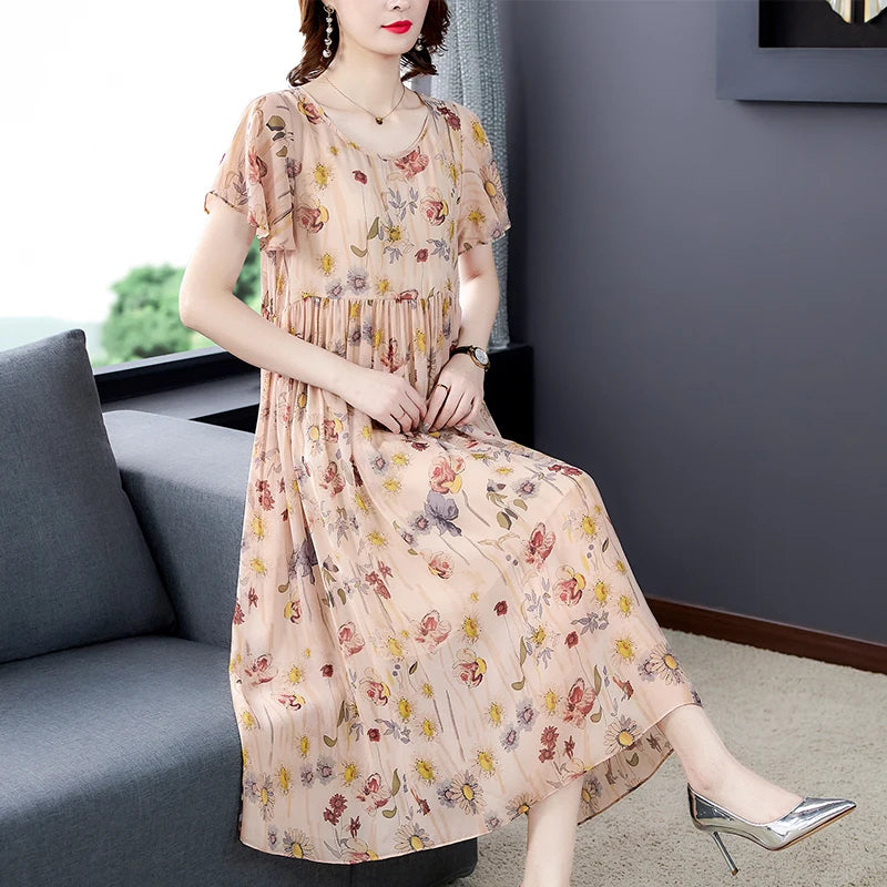 Elegant Mulberry Silk Printed Dress