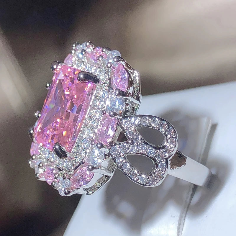 Sparkling Pink Zircon Collection Square Ring