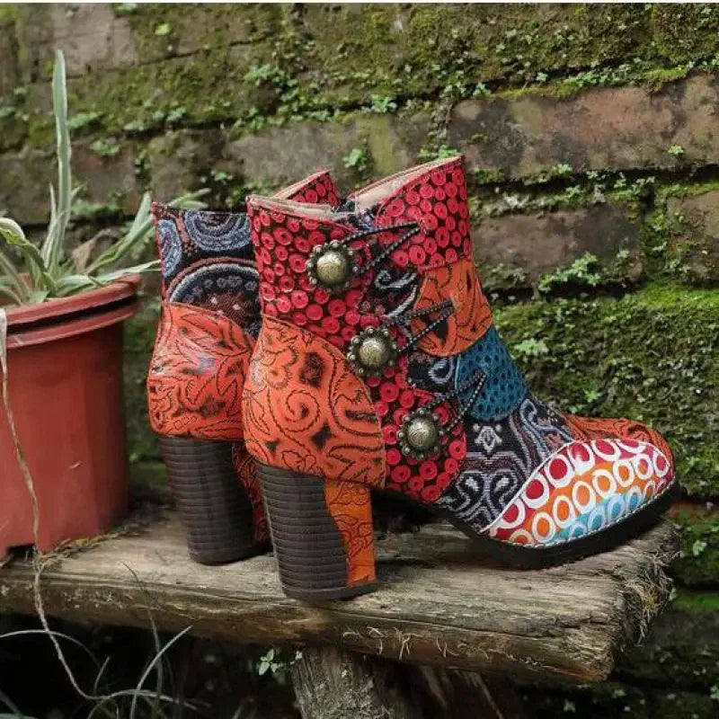 Printed Genuine Leather Ankle Boots