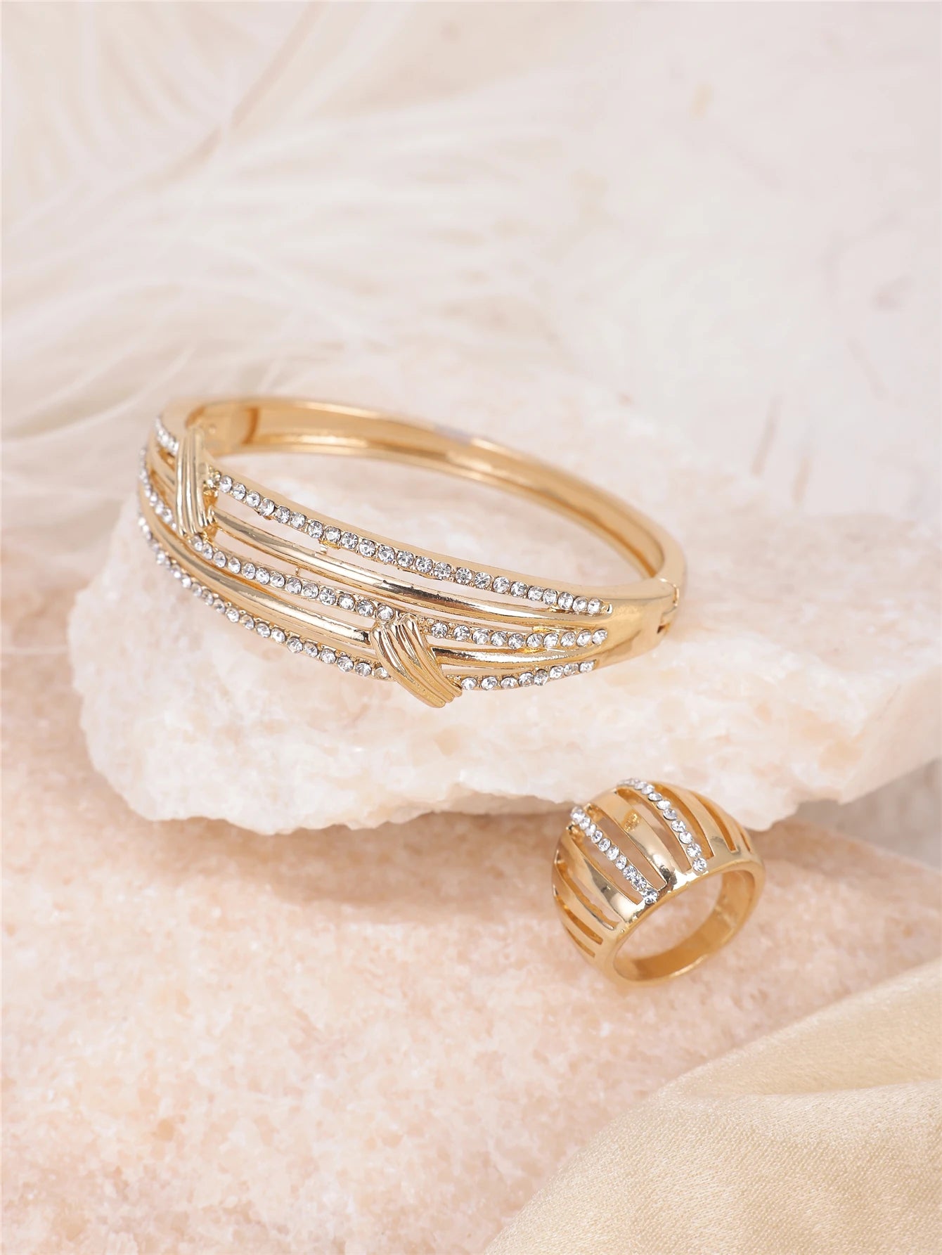 Luxury Open Side Crystal Bangles Set