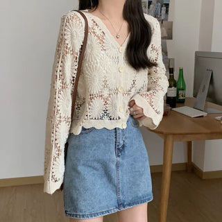 Flower Cardigan Loose Crochet Tops