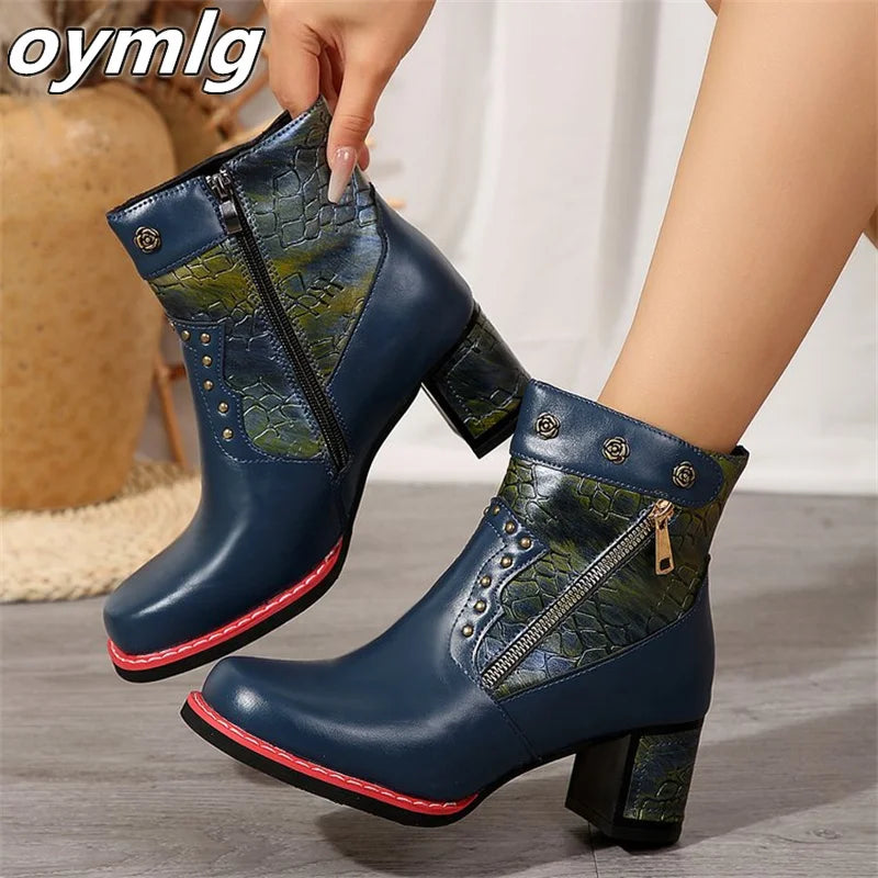 Ethnic Style Ankle Leather Boots