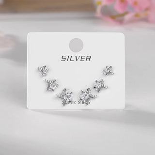 3 Pairs ALLNOEL 100% Real 925 Silver Mini Stud Earrings for Women Star Inlaid Sparkling Zircon Piercing Ear Jewelry Daily Wear