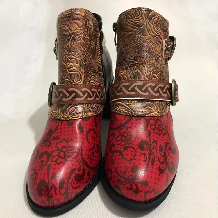 Vintage Splicing Printed Ankle Boots