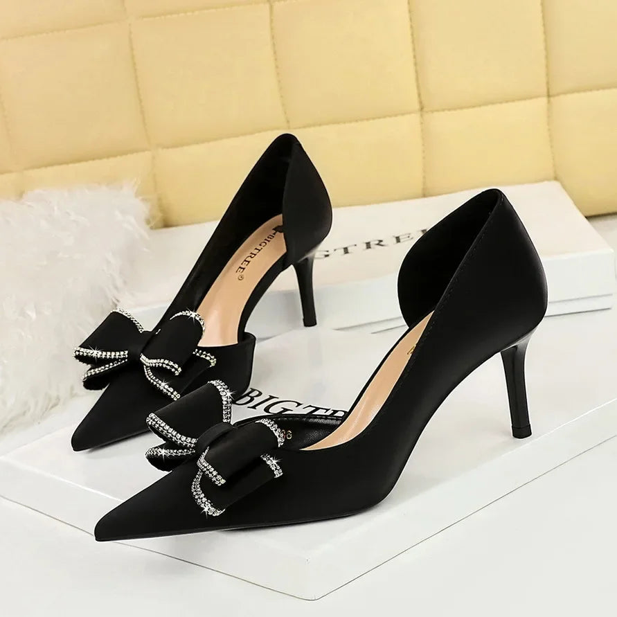 Satin Silk Rhinestone Heel Shoes