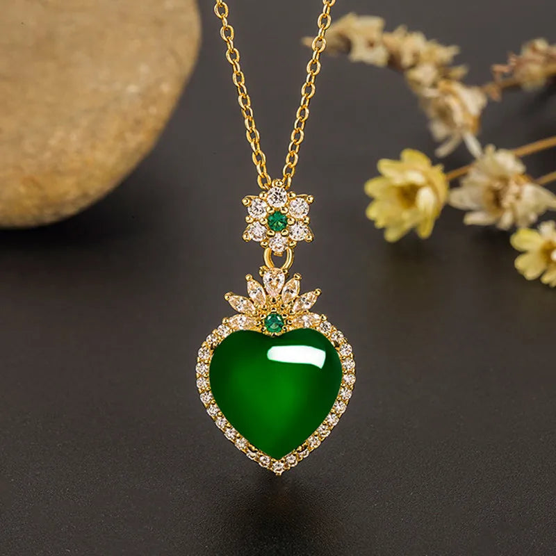 Emerald Gemstones Romantic Heart Pendant