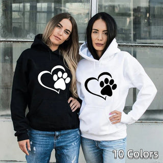 Bonita sudadera con capucha con forma de corazón y huella de perro