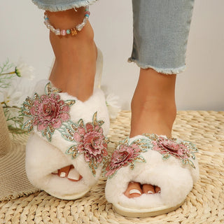 Warm Embroidered Non-Slip Indoor Slippers