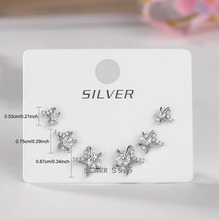 3 Pairs ALLNOEL 100% Real 925 Silver Mini Stud Earrings for Women Star Inlaid Sparkling Zircon Piercing Ear Jewelry Daily Wear